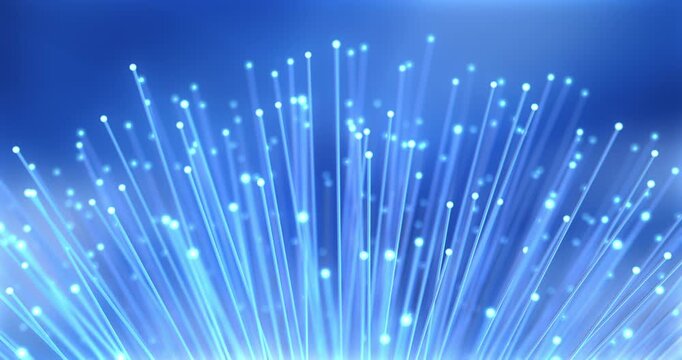 Glowing blue fiber optic strands transmitting information seamlessly looping. Technology Related 4K CG Animation.