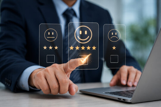 Customer satisfaction survey concept Assessing the quality of services leading to a ranking of the reputation of the business User ratings of service experiences through online applications. 