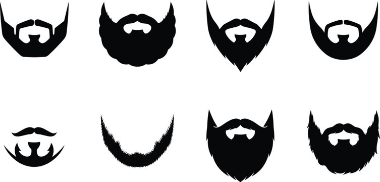 Beard Silhouette Collection with Mustache and Modern Facial Hair Vector Set