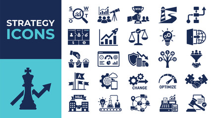 Fototapeta premium Set of business strategy icons featuring various professional symbols for corporate planning and management success