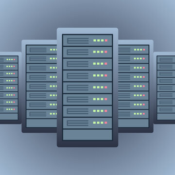 Modern data center server racks for cloud computing technology.