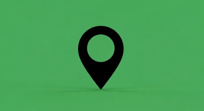 Navigational marker signifying a precise destination point a location pin for digital mapping travel routes and precise geographic pinpointing with a striking black shape against a vibrant green backd
