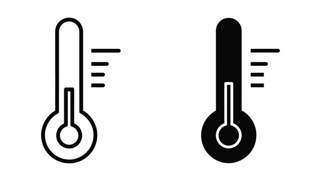 Thermometer icon set showing temperature measurement in minimalist black and white vector style