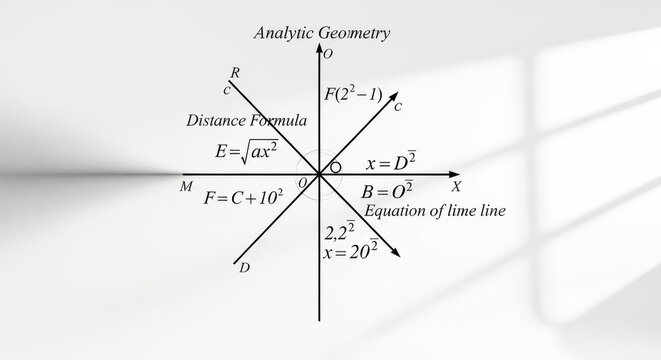 Visualizing the Foundations of Analytic Geometry and the Distance Formula Illustrating Coordinate Systems and Algebraic Equations for Mathematical Exploration and Education.