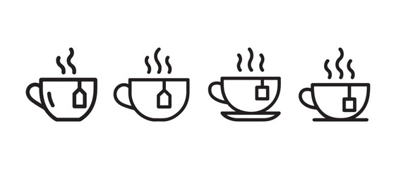 Obraz premium Hot Coffee Cup Line and Solid Icons Set for Cafe, Beverage, Espresso and Coffee Shop Collection.