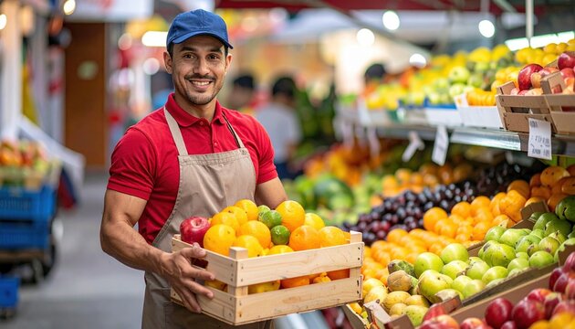 Courier delivering fresh fruit box