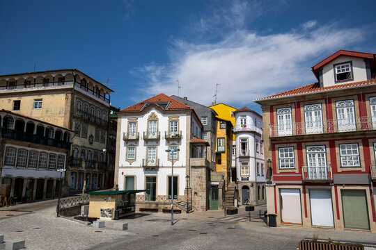 Typical, picturesque, colourful fa&ccedil;ades in the historic centre of Chaves, Portugal 
