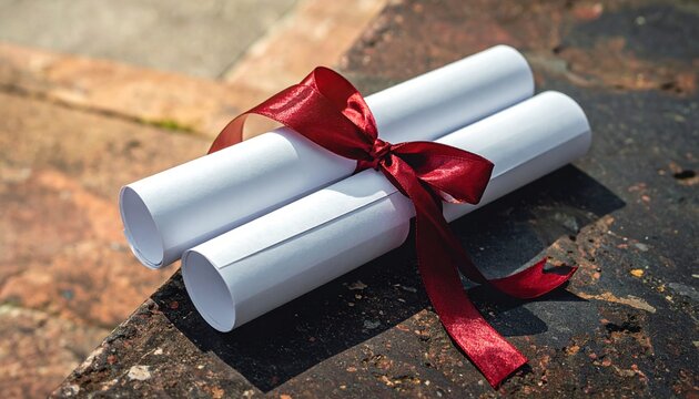 graduation diploma tied with ribbon