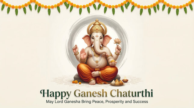 Illuminated celebration of traditional deity with floral garland with depicts serene vibrant illustration seated deity adorned golden jewelry