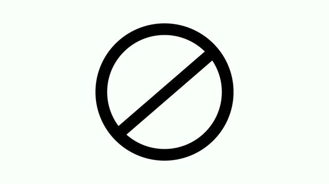 Warning, stop or no entry forbidden red circle on black background. Animation of delete, denied, ban or block icon