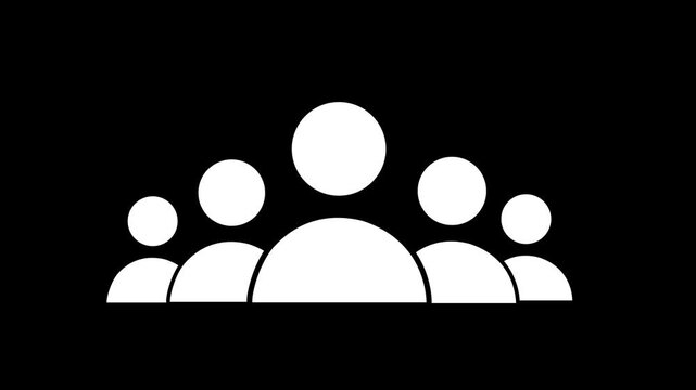Group of five people icon isolated animation on black background. Community icon, Business and team work icon animation concept. 4k video
