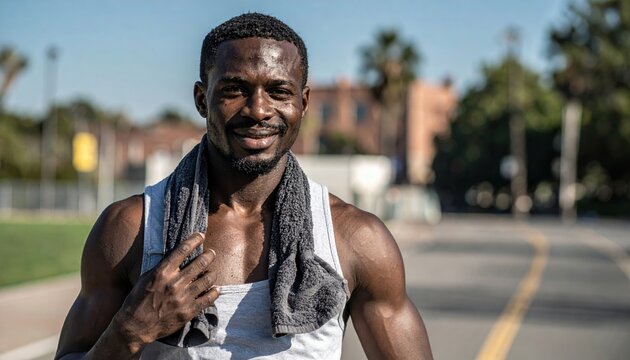 Man resting after workout with towel
