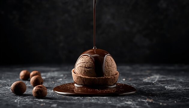  Cinematic Chocolate pour on a Scoop of Chocolate Ice Cream.
