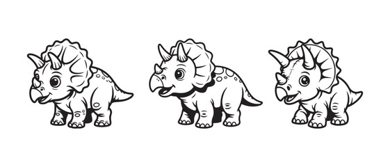 Cute baby triceratops coloring page. Cartoon dinosaur line art for kids activity book. © CreatetiveDesignX