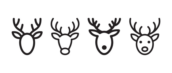 Deer head icons set. Minimalist reindeer line art symbols for Christmas and winter design. © CreatetiveDesignX
