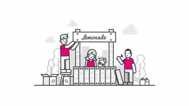 Lemonade Stand Small Business Street Market Line Art Concept 2D Vector Animation