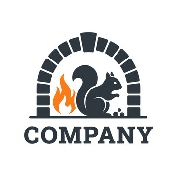 Squirrel in stone oven monochrome bakery logo design.