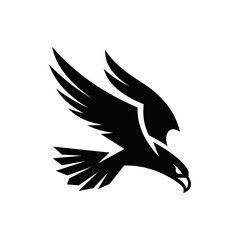 Fototapeta premium Stylized black hawk silhouette diving downward against white backdrop