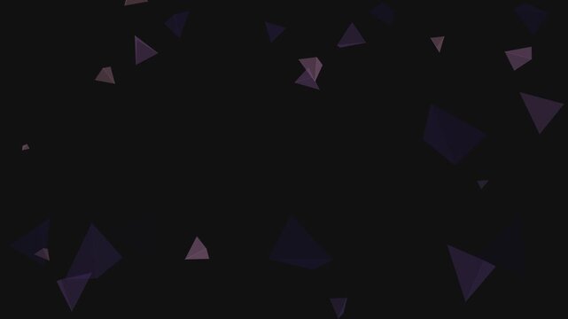 Floating 3D Motion Tetrahedrons, Purple Geometric Pyramid Particle Overlay on Transparent Background