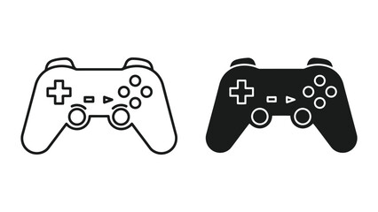 Gaming Controller Icons Set Featuring Outline and Solid Vector Illustrations for Digital Interface © Mijan 