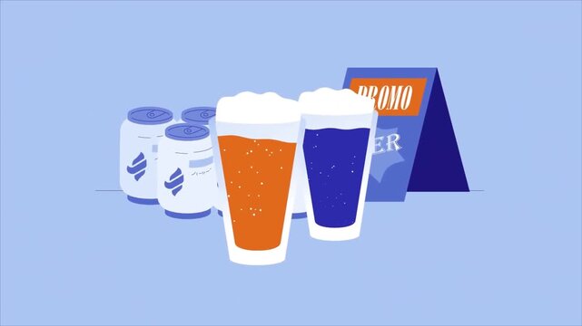 Beer Glasses and Cans Drinks Display Craft Brewery Concept 2D Vector Animated Graphic