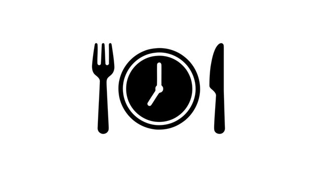Vector illustration of icon of a clock on a plate with a fork and knife, representing meal time on a transparent background