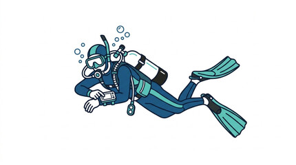 Illustration of a scuba diver exploring underwater depths. © Areda