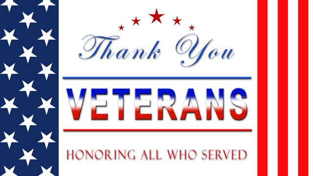 Thank You Veterans - American national holiday - Honoring all who served - Veterans day design - banner with american colors design and typography - 3D Illustration