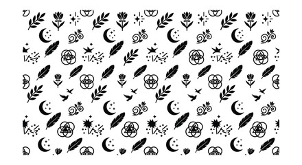 Assorted Geometric And Organic Patterns Black And White Vector Illustration © nurjahan