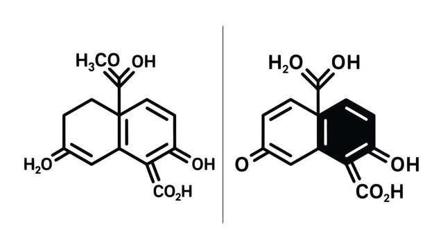 Chemical Structure Illustration of Organic Compounds with Molecular Bonds and Hydroxyl Groups
