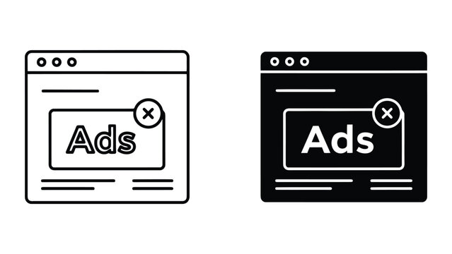 Blocking intrusive pop up ads on a web browser interface in a clean minimalist vector icon style