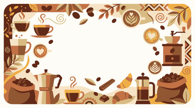 Coffee brewing equipment and roasted bean border illustration