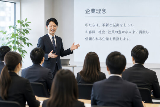 企業理念を説明する新入社員研修