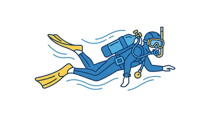 Illustrated scuba diver swimming underwater with gear. © Wazakunf