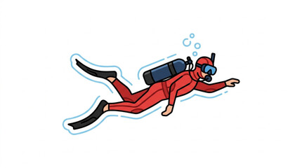 Illustrated scuba diver swimming underwater with gear. © Wazakunf