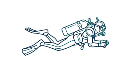 Illustrated scuba diver with full gear underwater. © Wazakunf