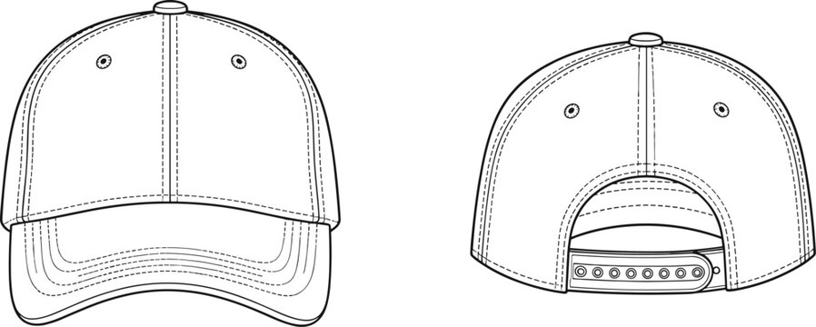 Technical fashion of a baseball cap with an adjustable strap on a white background view
