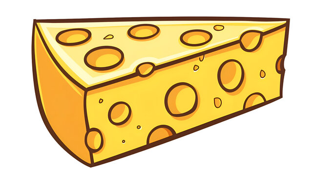 Illustrated cheese wedge with round holes on transparent background
