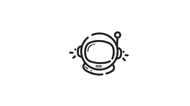Minimalist astronaut helmet icon depicted in simple black and white line drawing style, perfect for spacethemed designs and projects.
