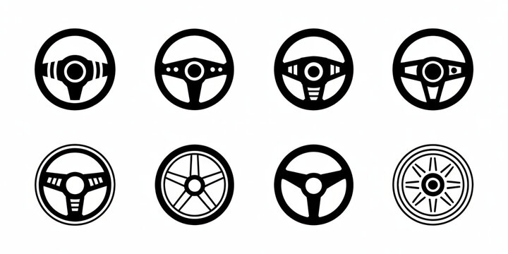 Collection of diverse steering wheel icons representing automotive control and driving