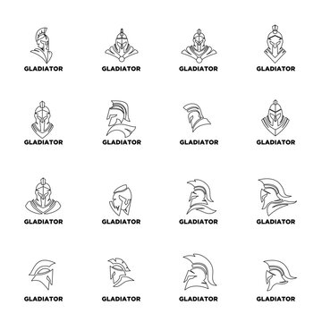 Gladiator Spartan Warrior Helmet Line Art Logo Icon Design
