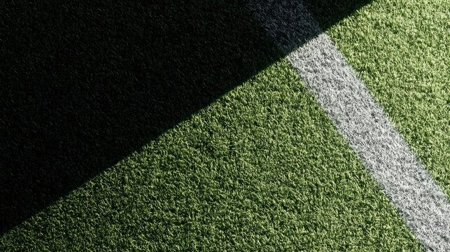 Close-up of a sports field corner with green grass and white boundary line