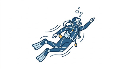 Illustrated scuba diver swimming underwater with gear. © Wazakos