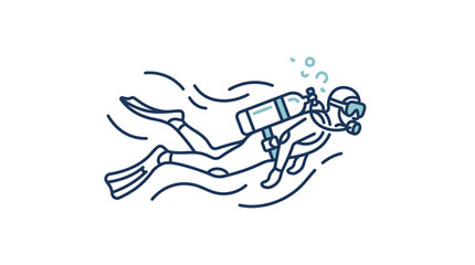 Illustrated scuba diver swimming underwater with gear. © Wazakos