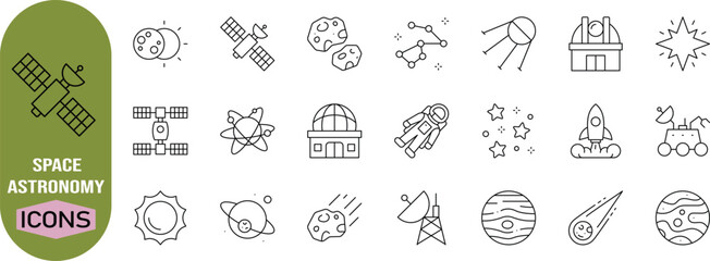 Outer space astronomy vector icons. rocket icon set, astronaut icon set, satellite icon set © Aditta