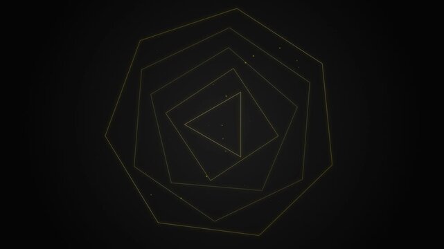 Abstract Golden Geometric Shapes Rotating Against Dark Background