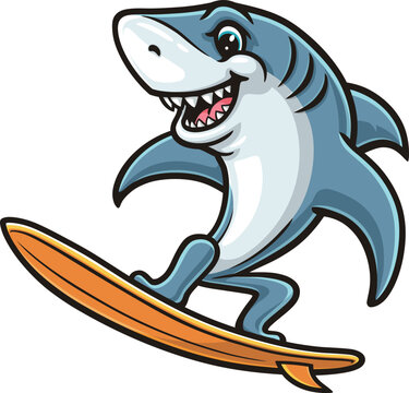 Surfing Shark vector cartoon mascot