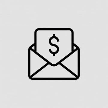 Simple icon of an open envelope with a dollar sign on a piece of paper, representing payment or financial transaction.