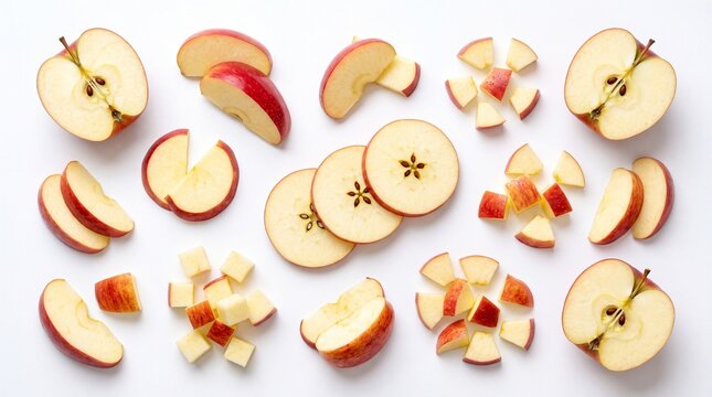 Fresh red apple slices and pieces collection