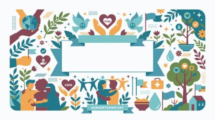 Naklejka premium Charity and peace frame with hearts and people.